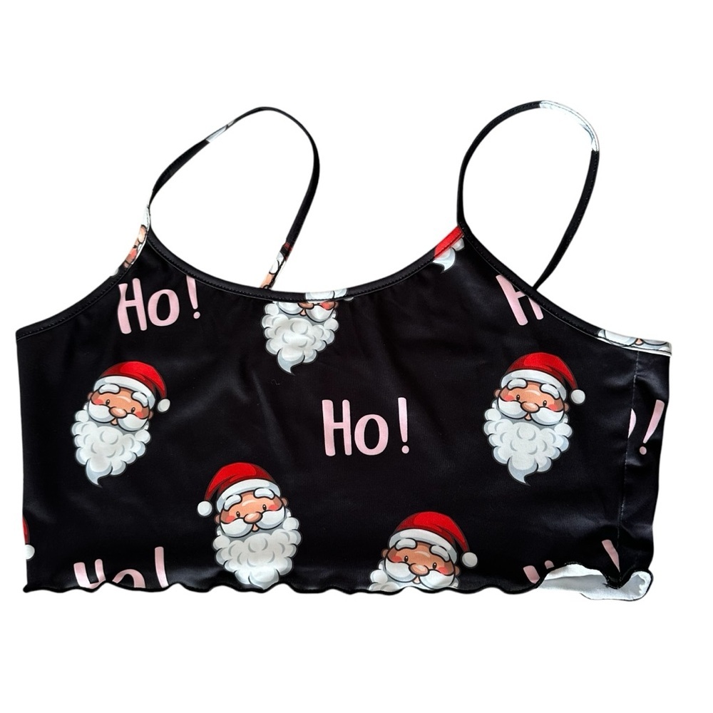 Women’s Christmas Santa Pajama Sleep Short Set Black Satin Size Large - Picture 2 of 6